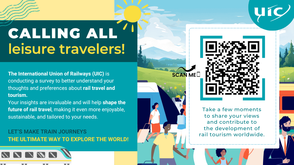 Take the Survey: the future of rail, QR code on the right